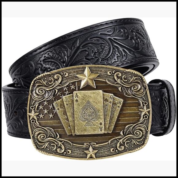 Western Leather Belt with Detachable Poker Buckle, Adjustable Fit main image 3
